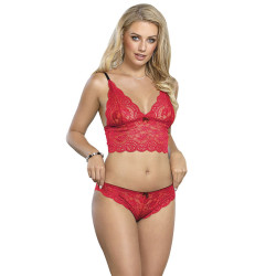 Subblime - 953898 Chemisier De Nuit En Soie Et Dentelle + Culotte Rouge S/M